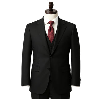 100% Wool 2 Button Peak Lapel Modern Fit Black Suit