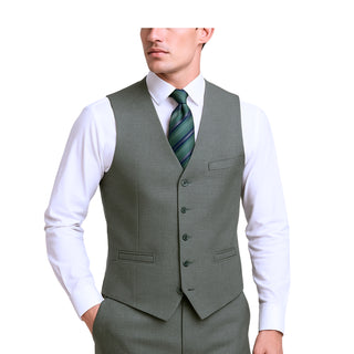 Olive Vested Sharkskin Suit