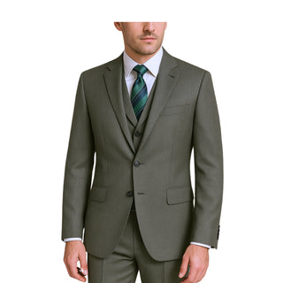 Olive Vested Sharkskin Suit