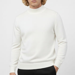 White Traditional Fit Mockneck Sweater