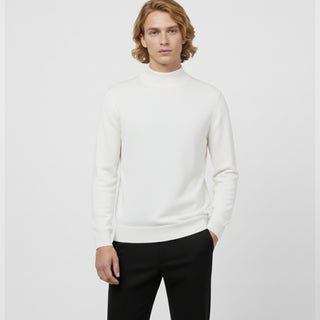 White Traditional Fit Mockneck Sweater
