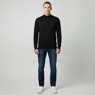 Black Traditional Fit Mockneck Sweater