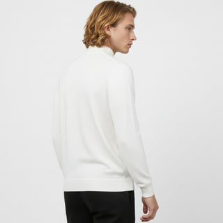 White Traditional Fit Mockneck Sweater
