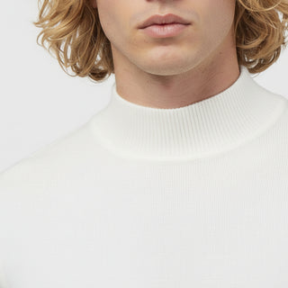 White Traditional Fit Mockneck Sweater