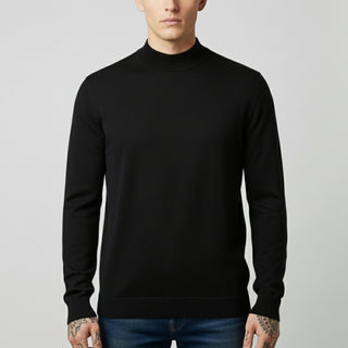 Black Traditional Fit Mockneck Sweater
