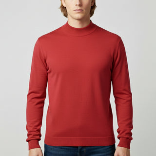 Red Traditional Fit Mockneck Sweater