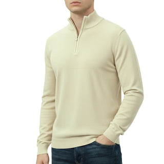 Ivory Quarter-Zip Traditional Fit Pullover Sweater