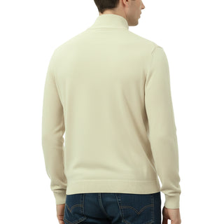 Ivory Quarter-Zip Traditional Fit Pullover Sweater