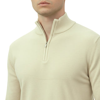Ivory Quarter-Zip Traditional Fit Pullover Sweater