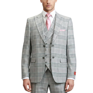 3 Piece Extrema Plaid Suit  Grey 1873