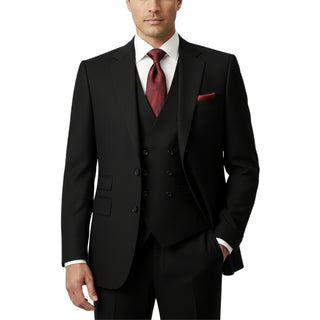 100% Wool 2 Button Peak Lapel Modern Fit Black Suit