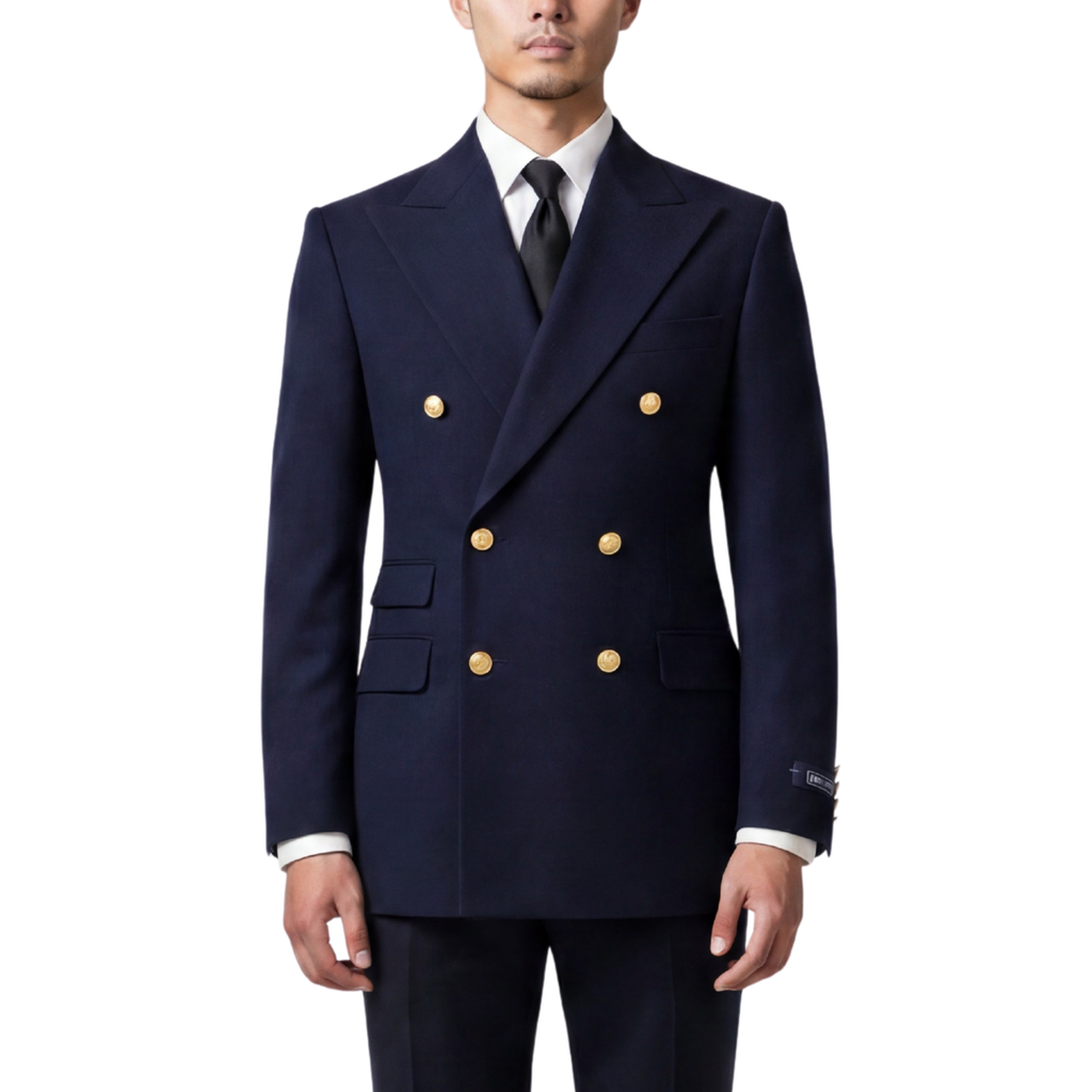 Joseph Michael Navy Modern Fit Double Breasted Blazer — Gold