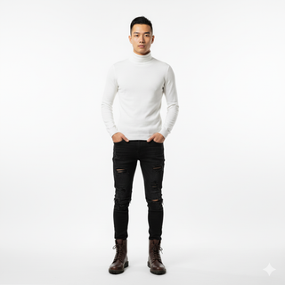 White Slim Fit Turtleneck Sweater