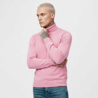 Pink Slim Fit Turtleneck Sweater