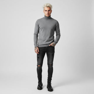 Silver Slim Fit Turtleneck Sweater