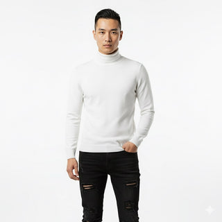 White Slim Fit Turtleneck Sweater