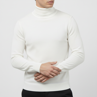 White Traditional Fit Turtleneck Sweater