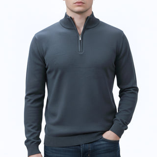 Charcoal Quarter-Zip Traditional Fit Pullover Sweater