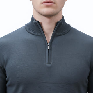 Charcoal Quarter-Zip Traditional Fit Pullover Sweater