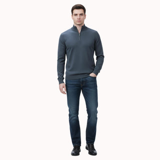 Charcoal Quarter-Zip Traditional Fit Pullover Sweater