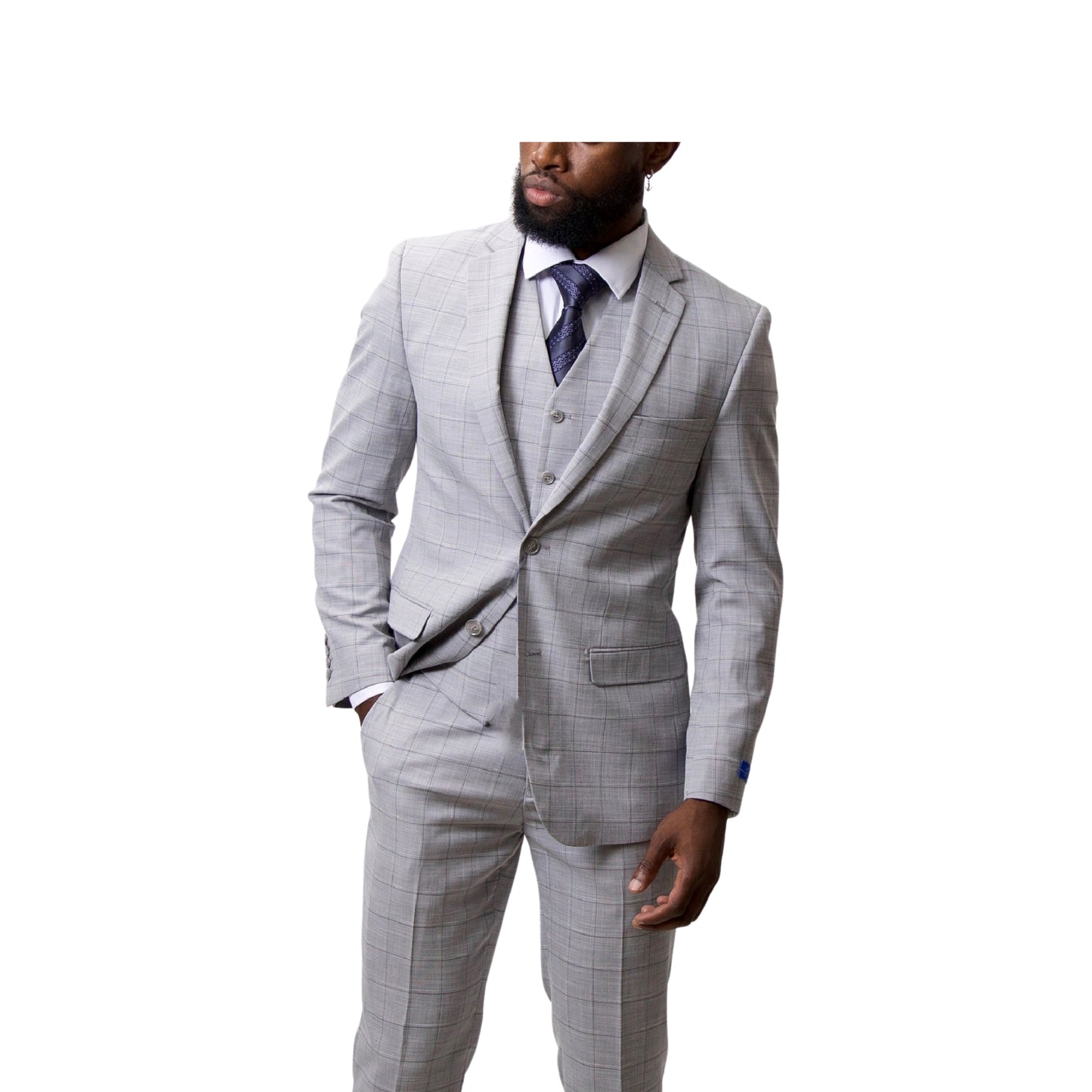 Pino Baldini Vested Light Grey Plaid Slim Fit Suits