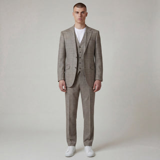Joseph Michael Puglia Men's Taupe 3-Piece Plaid Suit