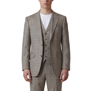 Joseph Michael Puglia Men's Taupe 3-Piece Plaid Suit