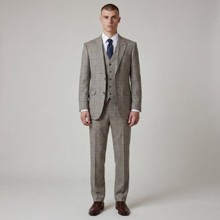 Joseph Michael Puglia Men's Taupe 3-Piece Plaid Suit