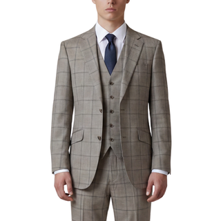 Joseph Michael Puglia Men's Taupe 3-Piece Plaid Suit