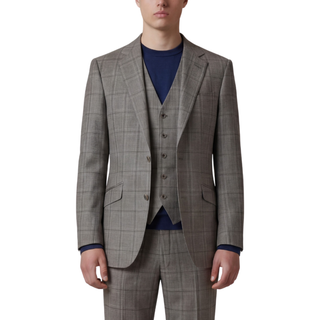 Joseph Michael Puglia Men's Taupe 3-Piece Plaid Suit