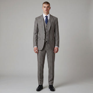 Joseph Michael Puglia Men's Taupe 3-Piece Plaid Suit