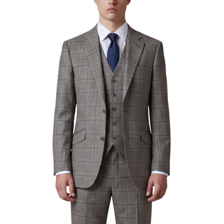 Joseph Michael Puglia Men's Taupe 3-Piece Plaid Suit