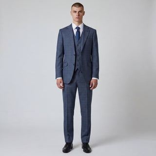 Joseph Michael Puglia Men's Indigo 3-Piece Plaid Suit