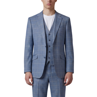 Joseph Michael Osteria Men's Steel Blue 3-Piece Plaid Suit