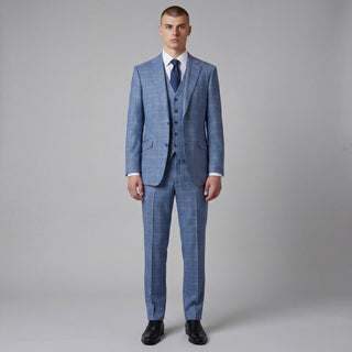 Joseph Michael Osteria Men's Steel Blue 3-Piece Plaid Suit