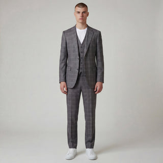 Joseph Michael Osteria Men's Grey 3-Piece Plaid Suit