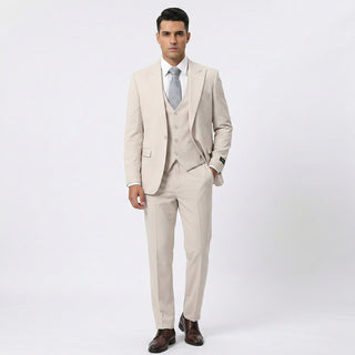 Joseph Michael 29105 Khaki Slim Fit Peak Lapel Vested Suit - Fabric Detail