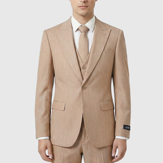 Joseph Michael 29105 Tan Slim Fit Peak Lapel Vested Suit - Front View