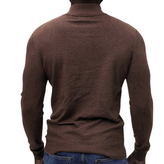 Brown Quarter-Zip Traditional Fit Pullover Sweater