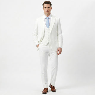 Joseph Michael 29105 White Slim Fit Peak Lapel Vested Suit - Detail View