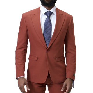 1 Button Peak Lapel Slim Fit Suit - Rust