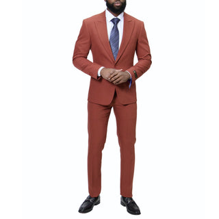 1 Button Peak Lapel Slim Fit Suit - Rust