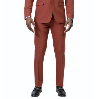 1 Button Peak Lapel Slim Fit Suit - Rust