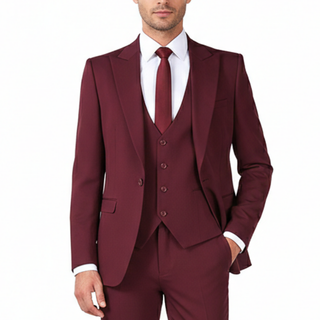 Joseph Michael 29105 Burgundy Slim Fit Peak Lapel Vested Suit - Front View