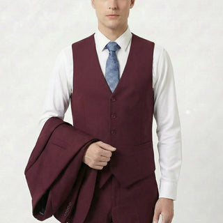 Joseph Michael 29105 Burgundy Slim Fit Peak Lapel Vested Suit - Back View