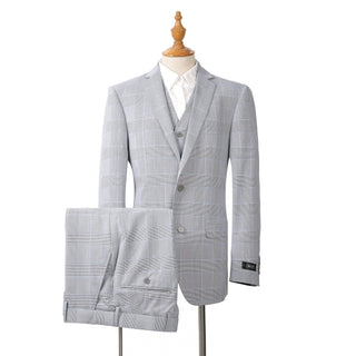Joseph Michael 17008-82 3-Piece Slim Fit Light Blue Plaid Suit - Front View