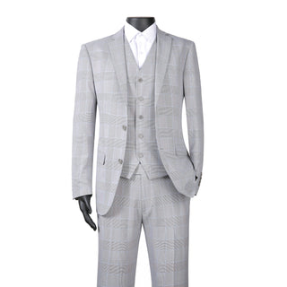 Joseph Michael 17008-82 3-Piece Slim Fit Light Blue Plaid Suit - Back View