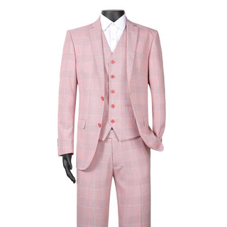 Joseph Michael 17008-85 3-Piece Slim Fit Pink Plaid Suit - Back View