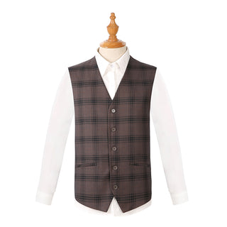 Joseph Michael 18607-76 3-Piece Slim Fit Brown Plaid Suit - Detail View