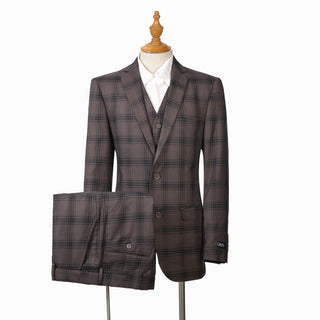 Joseph Michael 18607-76 3-Piece Slim Fit Brown Plaid Suit - Front View